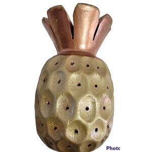 MCM Monkey Pod Wood Pineapple Toothpick Holder Appetizer Skewer Bronze Gold Vtg